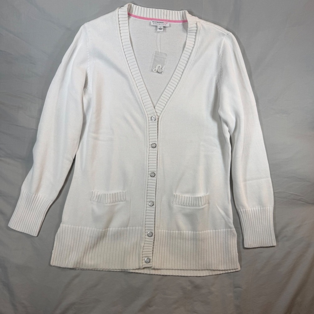 NWT Isaac Mizrahi Live Essentials White V-Neck Button‎ Front Cardigan Sweater Lg